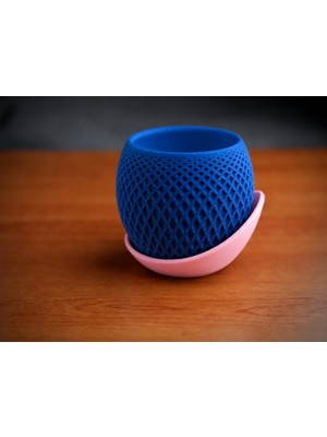 Luord-Store 3D Baskı Küre Saksı - Kafes Dokulu Iki Parçalı Dekoratif Saksı - Mavi-Pembe
