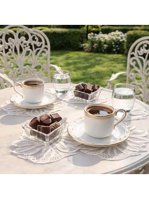 Luord-Store 6 Lı Dantel Kahve Sunumluğu 15X15 cm Asorti Desenli Fincan Altlığı Takımı