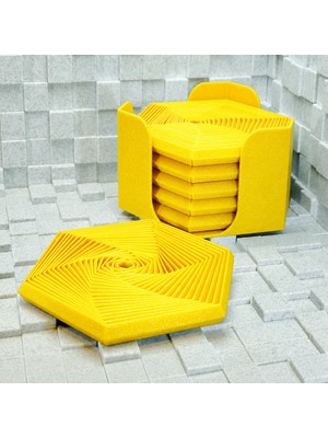 Luord-Store 3D Baskı Fidget Coaster Seti - Altıgen Desenli Bardak Altlığı Tutucu-Sarı