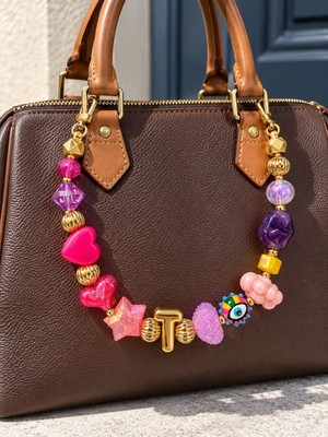 Les Petites Mains Kişiselleştirilebilir Harf Detaylı Renkli Boncuklu Çanta Askısı ve Charm