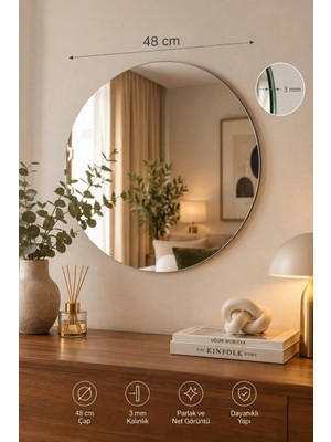 Uğur Mobilya 3mm Kalınlığında 48 cm Çapında Kaliteli Gerçek Ayna