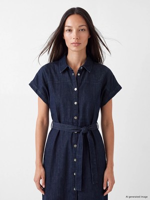 Lc Waikiki Yeni Sezon Indigo Beli Kuşaklı Jean Gömlek Elbise