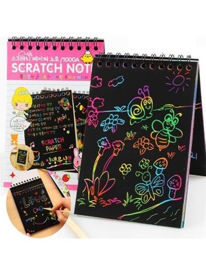 Sihirli Gökkuşağı Kazıma Defteri A6 10X15 cm 3 Paket 10 Sayfa Scratch Note Spralli Siyah Sihirli Resim Defteri