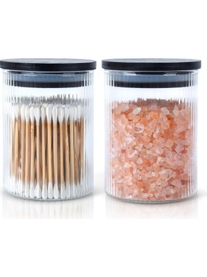 Happy Trend Tutucu Dispenser Bambu Kapaklı Banyo Kavanozları, Banyo Aksesuarları Depolama Düzenleyici, Çiftlik Evi Banyo Dekoru, Ev Dekoru Için Pamuklu Top Pedi Yuvarlak Çubuk Tutucu.
