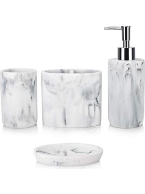 Happy Trend Gmvoı Banyo Aksesuar Seti, 4 Parça Mermer Banyo Vanity Tezgah Aksesuar Seti, Banyo Diş Fırçası Tutacağı Seti, Sabunluk, Bardak, Banyo Ev Dekoru Için Sabunluk