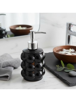 Happy Trend Beyaz Bubble Design Cam Sıvı Sabunluk - 450 ml Kabartmalı Şık Banyo ve Mutfak Sabunluğu (7X12 Cm) (5065 - Siyah)