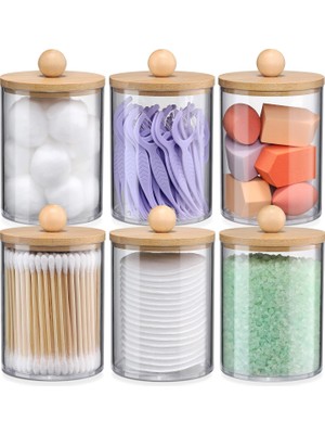 Happy Trend Tutucu Dispenser Seti, Banyo Teneke Kutu Aksesuarları, Depolama Düzenleyici, Pamuk Topu, Swab, Pedler, Diş Ipi, Makyaj Organizasyonu Için Şeffaf Plastik Eczacı Kavanozu -