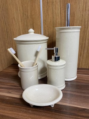 Happy Trend Seramik Violet Collection Simli Bej 5 Parça Banyo Seti