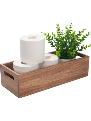Happy Trend Banyo Vanity Tepsi, Tezgah Için Banyo Tepsisi, Akasya Ahşap Tuvalet Tepsisi Düzenleme ve Ev Dekorasyonu Için (38,1 x 15,2 x 10,1 Cm)