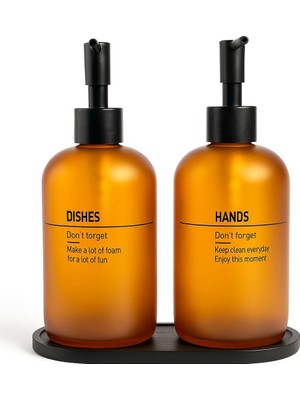 Happy Trend Bulaşık Deterjanlık ve Sabunluk Seti Bambu Tepsili Şık Ikili Set Siyah Beyaz Modern Tasarım Kompozit Malzemeli Mutfak Tezgah Üstü Organizer (Amber Vintage)