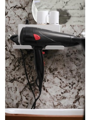 Happy Trend Beyaz Metal Yapışkanlı Saç Kurutma Askısı, Yapışkanlı Banyo Düzenleyici Organizer Fön Makinelik MT83B