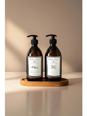 Happy Trend 2'li Amber Cam Sıvı Sabun Bulaşık Deterjanı Şişesi Sabunluk 500ML Bb Hd St