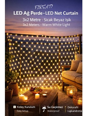Balık Ağı Perde LED Işık 3x2 Metre Gün Işığı Ağ LED |iç & Dış Mekan | Enerji Tasarruflu