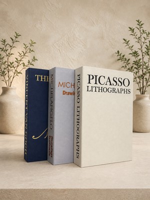 Lumeya Home Picasso, Michelangelo ve Van Gogh Tasarımlı 3’lü Dekoratif Kitap Kutu Seti – Krem, Gri ve Lacivert