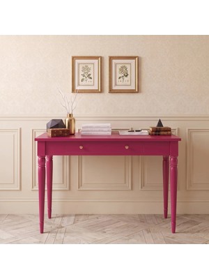 Wooding Mobilya 110 cm Çekmeceli Pembe Tornalı Masif Çalışma Masası