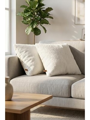 Iskandinav Bohem 2 Li Teddy Puffy Kırlent Kılıfı 50X50 cm Beyaz