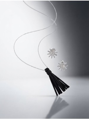 Luna Luster 925 Gümüş Güneş Şans Çarkı Püskül Tasarım Kadın Kolye Küpe Takı Seti