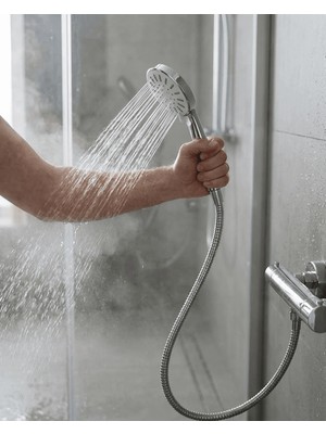Spiral Hortumlu 4 Kademeli Krem El Duşu Başlığı Banyo Duş Seti