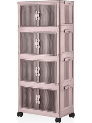 Deconox 4 Kat Portatif Organizer Tekerlekli Çok Amaçlı Katlanabilir Dolap, Kapaklı Düzenleyici Raf Mutfak, Banyo, Genç Odası, Garaj ve Ardiye Için Toparlayıcı Ünite, Stop Tekerlekli (Pudra)
