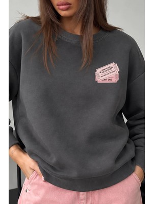 Monila Kadın Premium Kumaş 3 Iplik Şardonlu Ticket Baskılı Sweatshirt