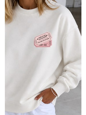 Monila Kadın Premium Kumaş 3 Iplik Şardonlu Ticket Baskılı Sweatshirt