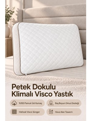 Higliving Petek Dokulu Klimalı Sert Visco Yastık 40×60×15 cm Baş Boyun Destekli – 1 Adet