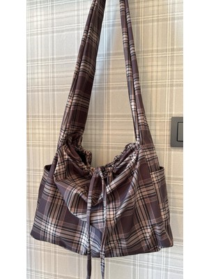 Mute Bag  Su Geçirmez Tote Bag / Çapraz Kullanıma Uygun Ekose Okul Omuz Çantası (50*30)