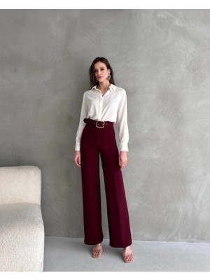 Lune Store En-Boy Likralı Çift Düğmeli ve Kemerli Palazzo Pantolon