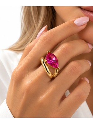 Hector&Co. Jewellery Swa Tarz Pembe Zirkon Taşlı Gold Renk Kadın Yüzük