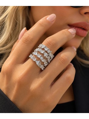 Hector&Co. Jewellery Swa Tarz Zirkon Taşlı Çok Sıralı Gösterişli Kadın Yüzük