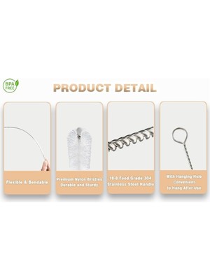 Prime 2'li Paslanmaz Çelik Pipet ve Boru Temizleme Fırçası - Şişe, Pipet, Hortum, Tüp Temizleyici