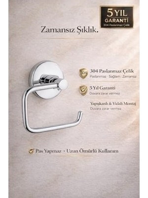 Prime Banyo 304 Paslanmaz Çelik Tuvalet Kağıtlığı – 5 Yıl Garantili – Yapışkanlı & Vidalı Montaj