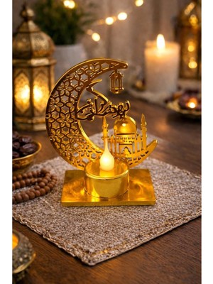 Gold Şamdan Pilli LED Işık, Askılı Fener Süsü Sarı Işıklar Peri Işıkları Aydınlatmalı Şerit LED Ramazan Süsü LED Işık