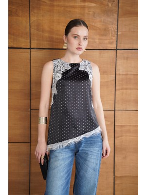 Very Moda Dantel Detaylı Puantiyeli Saten T Shırt - | D2961