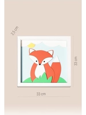 Prime Tilki Temalı Katmanlı Mdf - Çocuk ve Bebek Odası Duvar Tablosu 33X33X2.5 cm