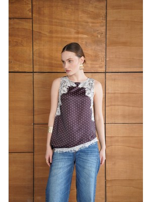 Very Moda Dantel Detaylı Puantiyeli Saten T Shırt - | D2961