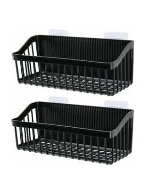 Prime Genel Plastik Banyo ve Mutfak Organizeri, Siyah, Yapışkan Askılıklı, Duvara Monte, 7X10X26 Cm, 2'li Set