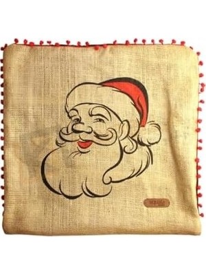 Prime Püsküllü Jüt Kırlent Kılıfı 50 * 50 Noel Baba Desen