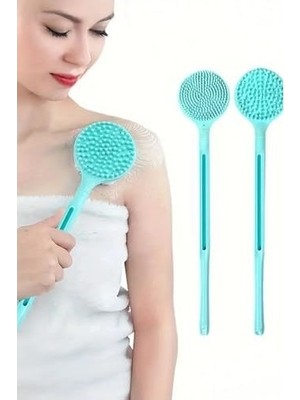 Prime Çift Taraflı Silikon Uzun Saplı Banyo Fırçası – Sırt & Vücut Temizleme, Masaj Etkili Duş Fırçası