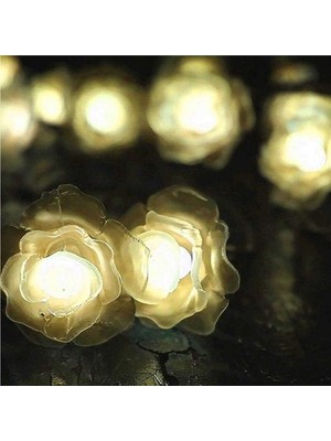 Prime Solar 30LED Ampül 4m Ip Gül Desen Güneş Enerjili Dekorasyon Doğum Günü Düğün Beyaz