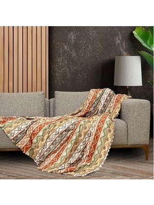 Alkar Store Concept Softmicro Boho Etnik Desenli Mikrofiber Koltuk Örtüsü ve Şalı, Kaymaz 180X300 cm