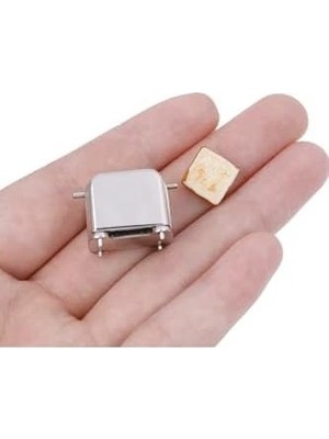Prime Exe Minyatür Metal Ekmek Kızartma Makinası ve Iki Ekmek Bebek Evi Çocuk Oyuncakları Gri