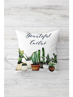 Prime Pelangi Beautiful Cactus Yazılı Çift Taraflı Gizli Fermuarlı Yastık Kılıfı Kırlent Koltuk Yastık Kılıfı, Beyaz-Lacivert-Mor 45 x 45