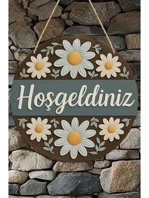 Prime Hoş Geldiniz Çiçekli Uv Baskı 3D Görünümlü Mdf Kapı Süsü | Askılı Silinebilir Dekoratif KS012,KS012 20 x