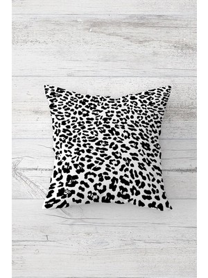 Prime Pelangi Siyah Beyaz Leopar Desen Çift Tarafı Baskılı Gizli Fermuarlı Yastık Kılıfı Kırlent Yastık Kılıfı, Siyah-Beyaz 45 x 45