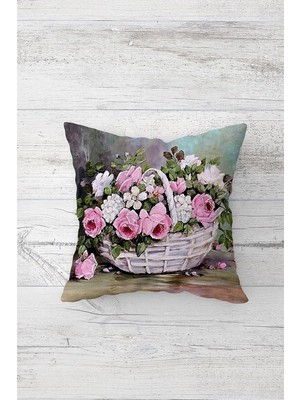 Prime Pelangi Sepette Çiçek Desenli Çift Tarafı Baskılı Gizli Fermuarlı Yastık Kılıfı Kırlent Koltuk Yastık Kılıfı, Beyaz-Pembe-Yeşil 45 x 45, 24691168845451