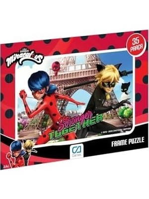 Prime Mucize: Uğur Böceği ile Kara Kedi Lisanslı 35 Parça Çerçeveli 34X24CM Çocuk Puzzle Yapboz (Kırmızı2)
