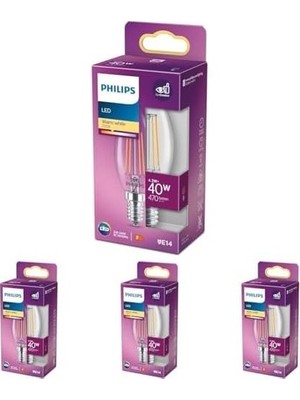 Prime LED 40W B35 LED Mum Filament Ampul, 2700K Sarı Işık, E14 Ince Duy, Dim Edilmez 4lü Paket