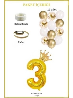 Prime 3 Rakam Folyo Balon, Kral Tacı ve Konfetili Balon