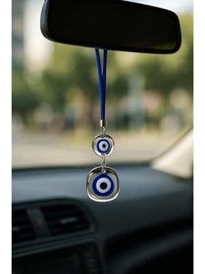 Prime Gerçek Cam Nazar Boncuğu Araba Dikiz Aynası Süsü – Çift Cam Mavi Boncuklu, El Yapımı Premium Araç Aksesuarı, Şans & Koruma Sembolü, Evil Eye Car Rearview Mirror Charm